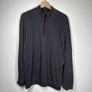 Daniel Cremieux 1/4 Zip Pullover Mock Neck Sweater Grey Reversible To Blue Men L